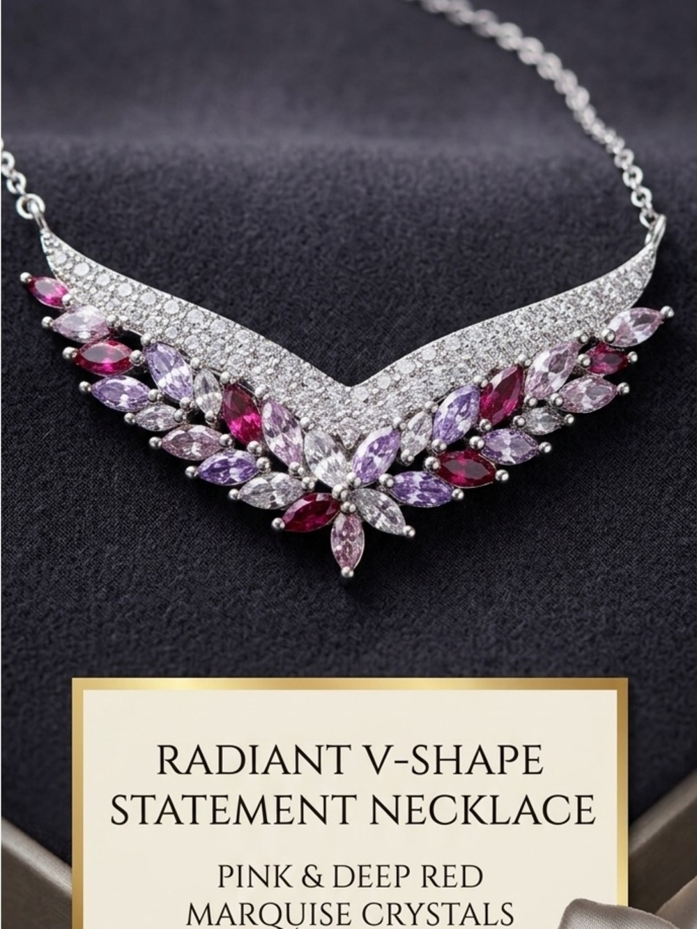 Pink & Deep Red V-Shape Marquise Crystal Necklace